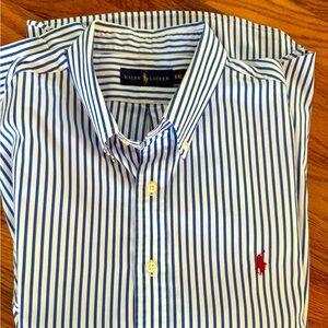 Ralph Lauren Men's Blue and White Striped Shirt XXL